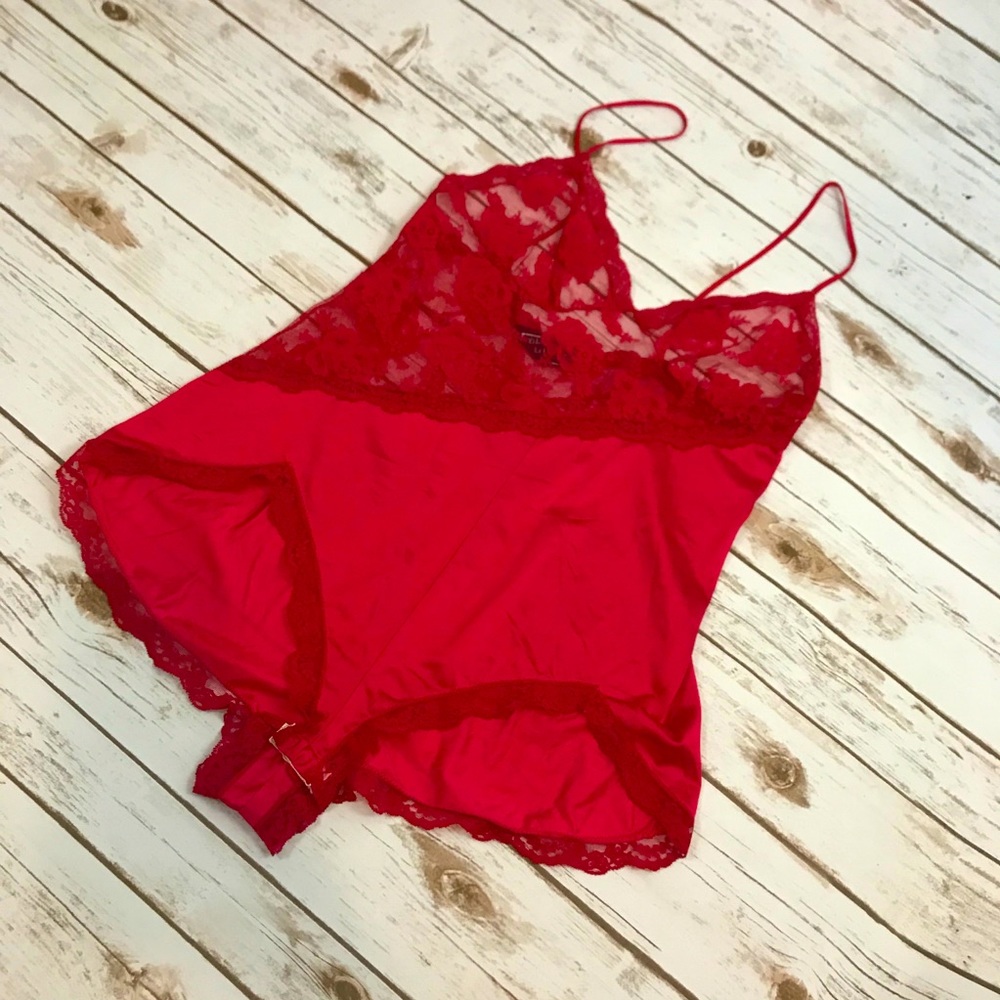 Vintage Red Lace Bob Mackie Snap-crotch Teddie